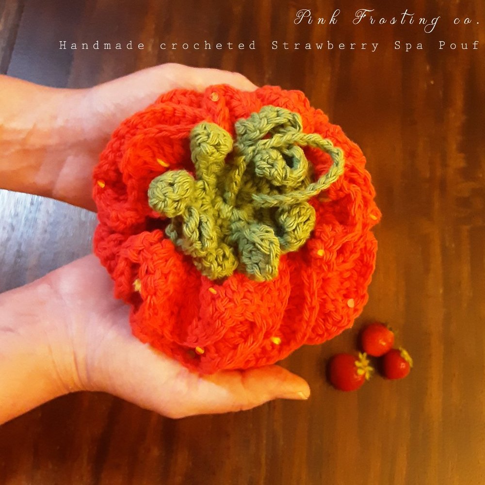 Crocheted Strawberry Bath Pouf Large Size